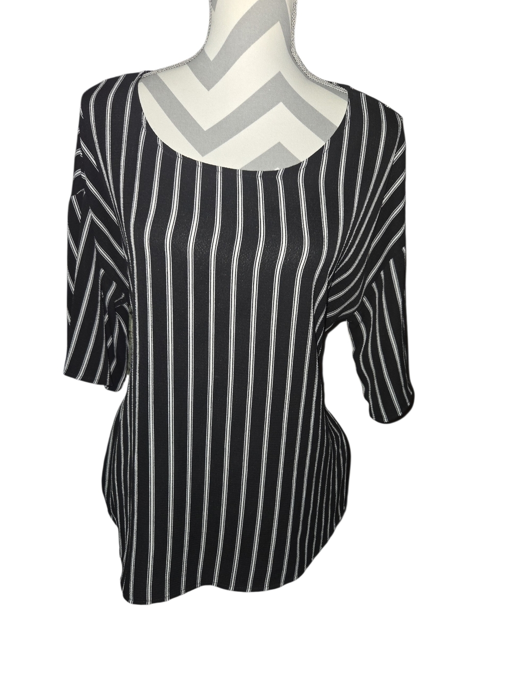 West Kei Black Top with White Vertical Stripes